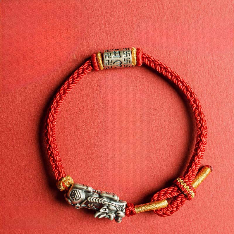 EverestArtStudios 925 Sterling Silver Pixiu Om Mani Padme Hum Protection Cord Bracelet
