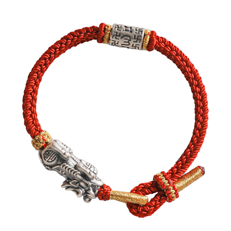 EverestArtStudios 925 Sterling Silver Pixiu Om Mani Padme Hum Protection Cord Bracelet