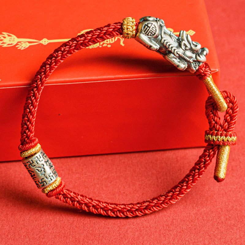 EverestArtStudios 925 Sterling Silver Pixiu Om Mani Padme Hum Protection Cord Bracelet