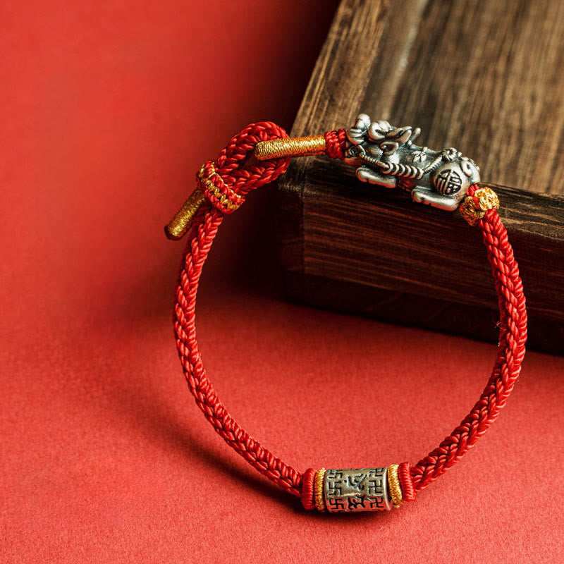 EverestArtStudios 925 Sterling Silver Pixiu Om Mani Padme Hum Protection Cord Bracelet