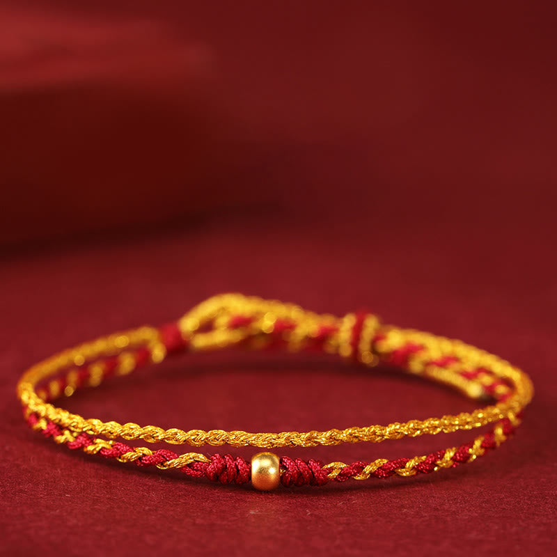 EverestArtStudios 999 Gold Beads Copper Coin Double Wrap Golden Red String Connection Braided Bracelet