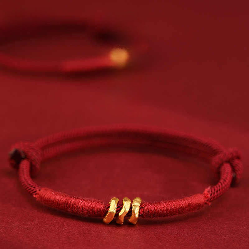 EverestArtStudios 999 Gold Ring Design Handmade Fortune Braided Red Cord Bracelet Anklet