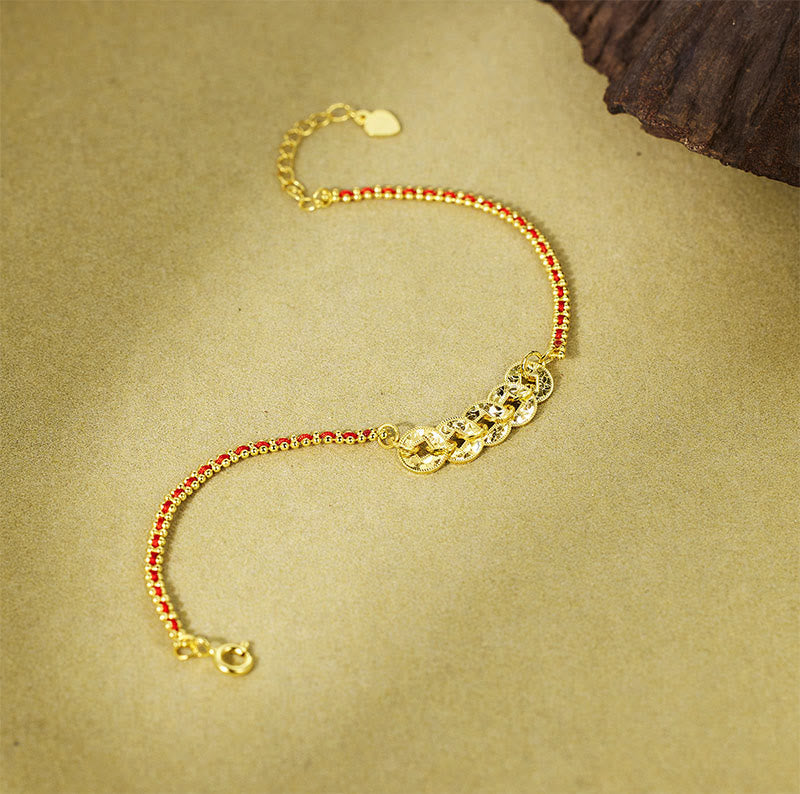 EverestArtStudios 925 Sterling Silver Five-Emperor Coins Red String Balance Bracelet