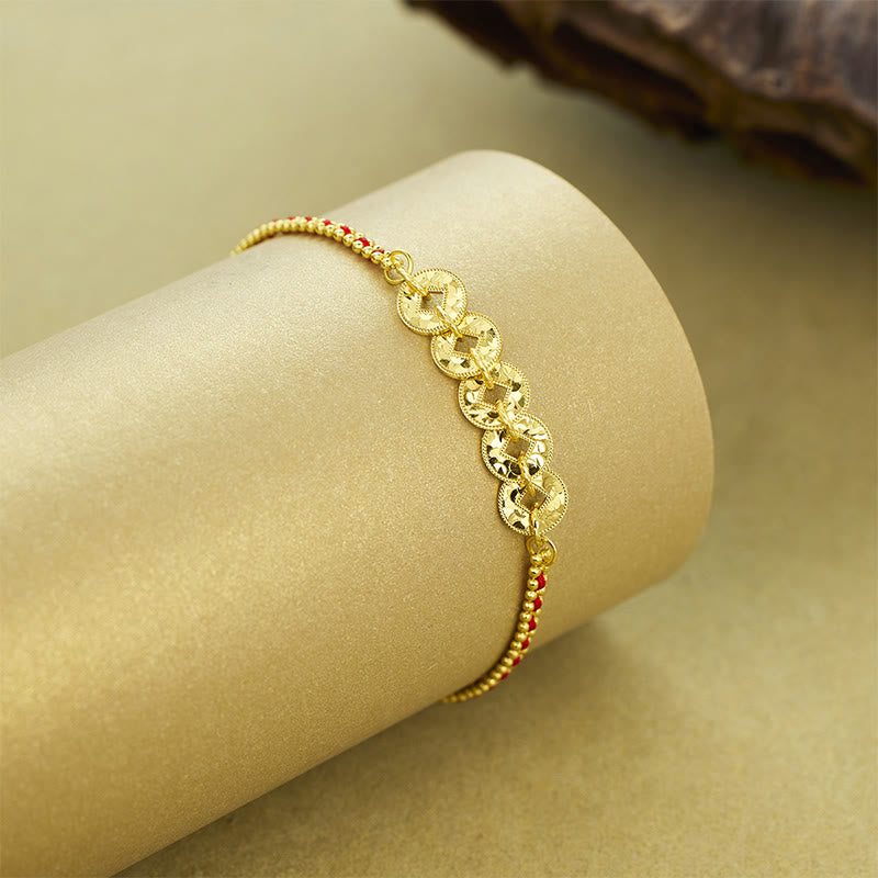 EverestArtStudios 925 Sterling Silver Five-Emperor Coins Red String Balance Bracelet