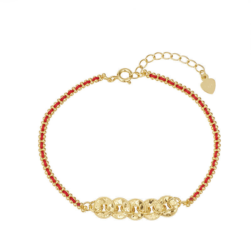 EverestArtStudios 925 Sterling Silver Five-Emperor Coins Red String Balance Bracelet