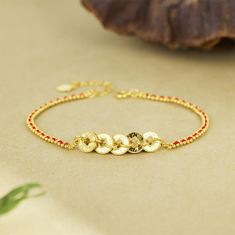 EverestArtStudios 925 Sterling Silver Five-Emperor Coins Red String Balance Bracelet