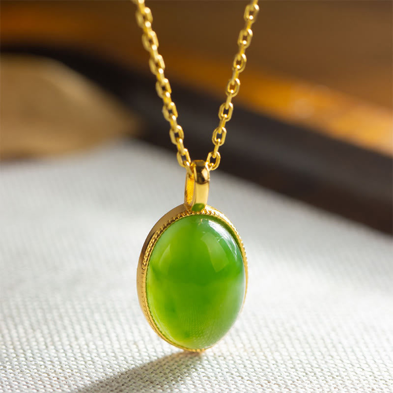 EverestArtstudios 925 Sterling Silver Natural Hetian Jade Round Design Prosperity Necklace Pendant