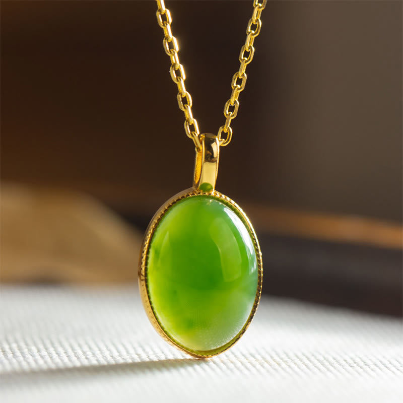 EverestArtstudios 925 Sterling Silver Natural Hetian Jade Round Design Prosperity Necklace Pendant