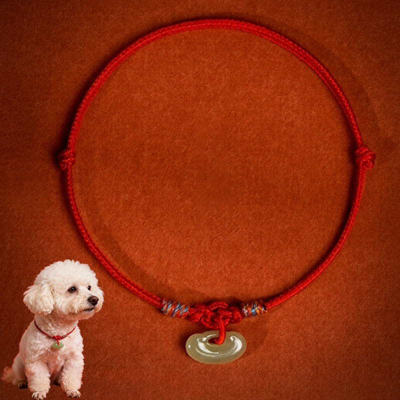 EverestArtStudios Red String Woven Nephrite Guardian Adjustable Cats Dogs Pet Collar
