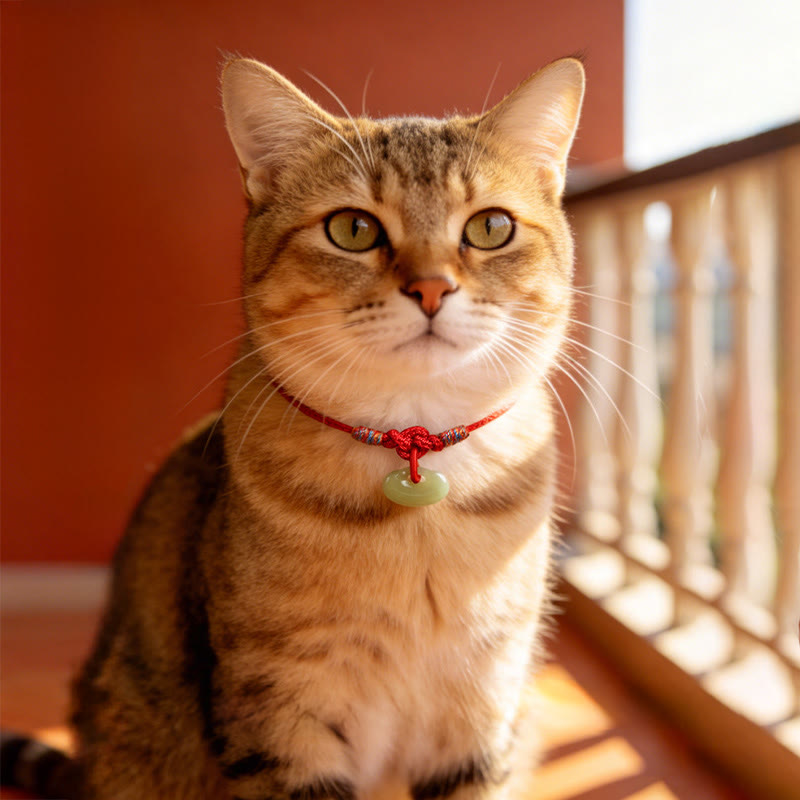 EverestArtStudios Red String Woven Nephrite Guardian Adjustable Cats Dogs Pet Collar