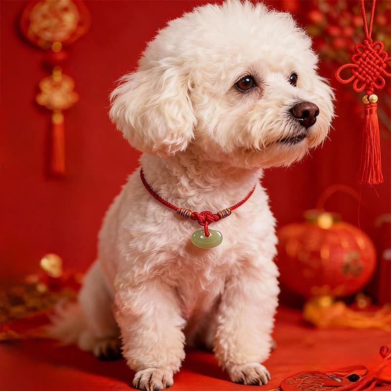 EverestArtStudios Red String Woven Nephrite Guardian Adjustable Cats Dogs Pet Collar