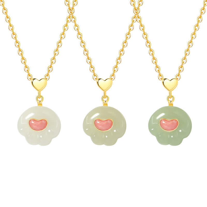EverestArtstudios Natural Hetian Jade Cat Paw 925 Sterling Silver Luck Necklace
