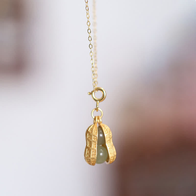 EverestArtstudios 925 Sterling Silver Hetian Jade Peanut Good Things Happen Prosperity Necklace Pendant