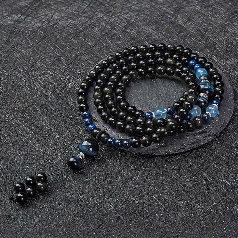 EverestArtstudios Black Obsidian Protection Handcrafted Round Tassel 108 Bead Mala