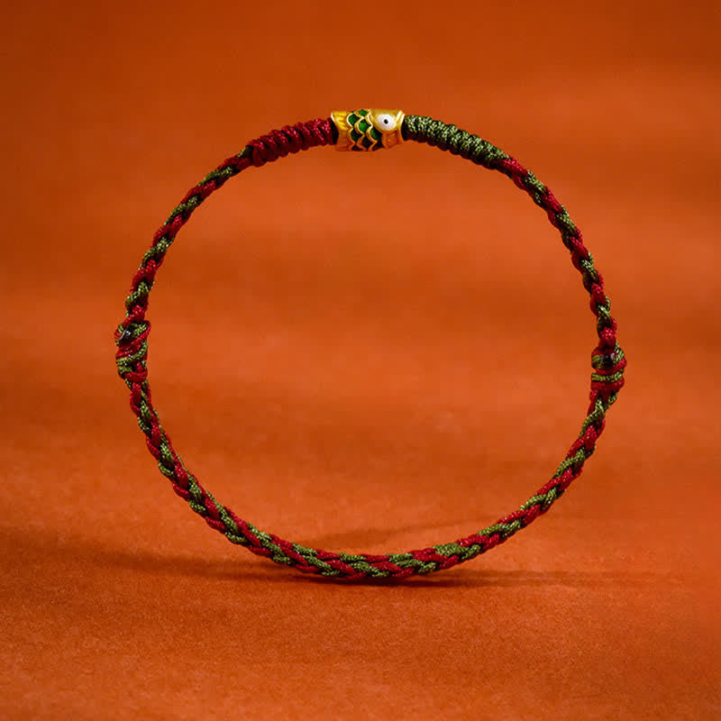 EverestArtStudios 999 Gold Braided Colorful Red Green String Koi Fish Luck Bracelet Anklet