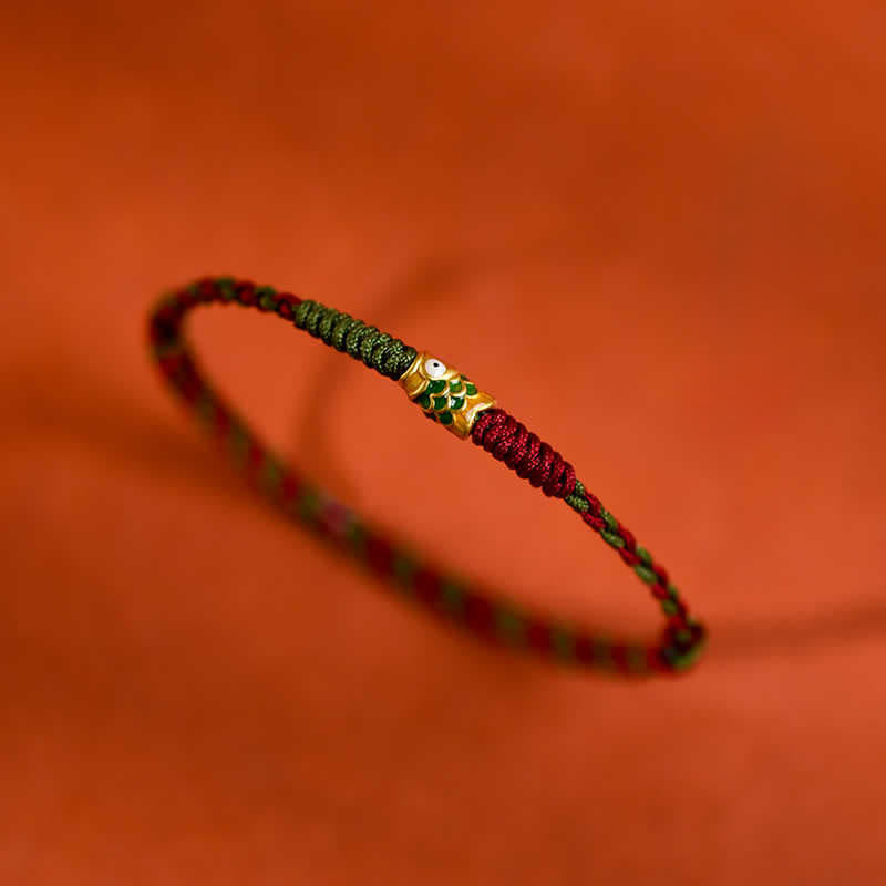 EverestArtStudios 999 Gold Braided Colorful Red Green String Koi Fish Luck Bracelet Anklet