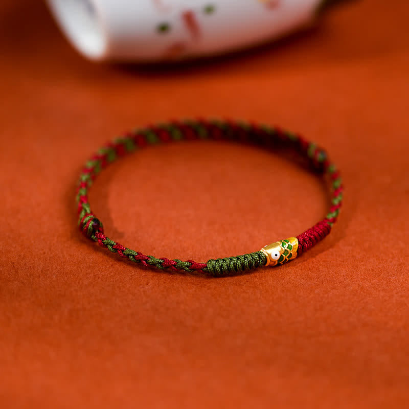 EverestArtStudios 999 Gold Braided Colorful Red Green String Koi Fish Luck Bracelet Anklet