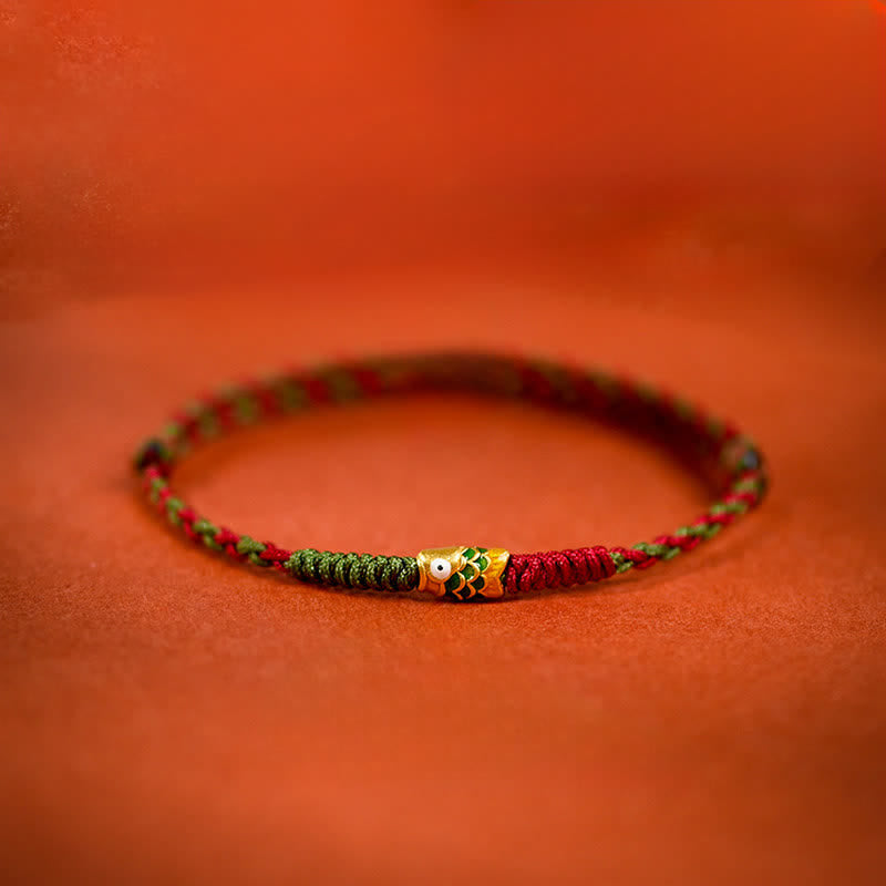 EverestArtStudios 999 Gold Braided Colorful Red Green String Koi Fish Luck Bracelet Anklet