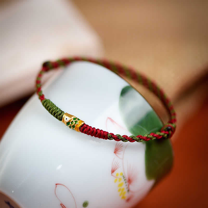 EverestArtStudios 999 Gold Braided Colorful Red Green String Koi Fish Luck Bracelet Anklet