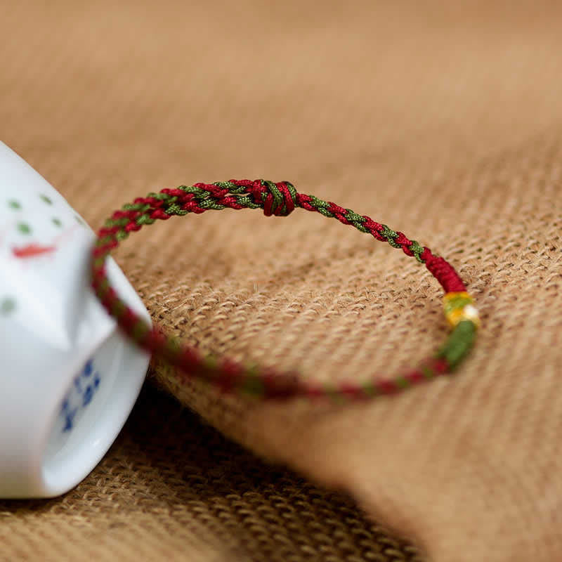 EverestArtStudios 999 Gold Braided Colorful Red Green String Koi Fish Luck Bracelet Anklet