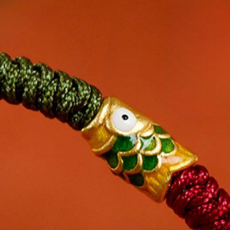 EverestArtStudios 999 Gold Braided Colorful Red Green String Koi Fish Luck Bracelet Anklet