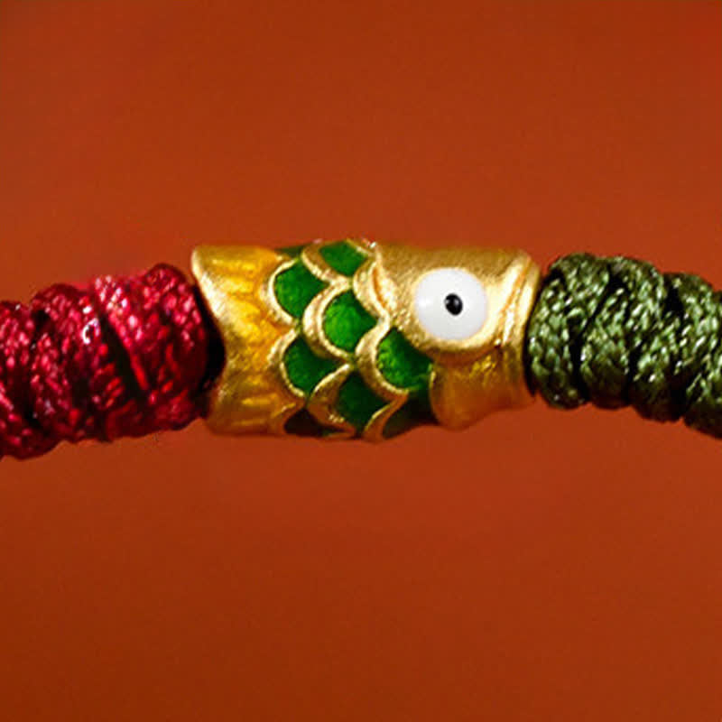 EverestArtStudios 999 Gold Braided Colorful Red Green String Koi Fish Luck Bracelet Anklet