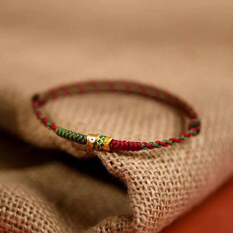 EverestArtStudios 999 Gold Braided Colorful Red Green String Koi Fish Luck Bracelet Anklet