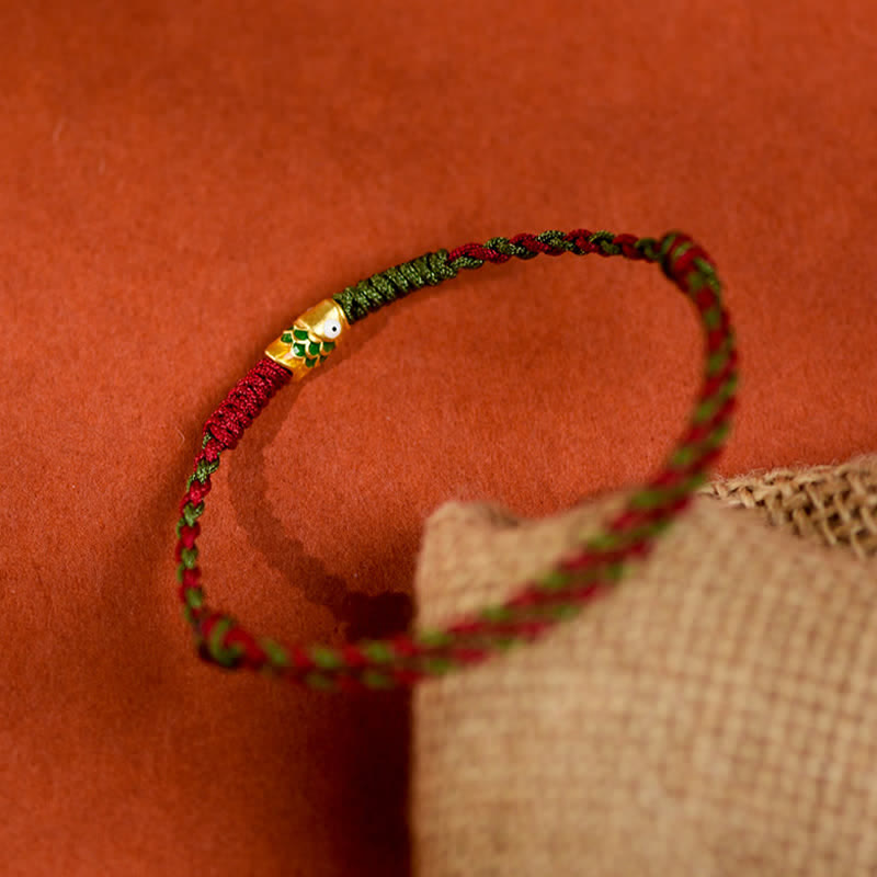 EverestArtStudios 999 Gold Braided Colorful Red Green String Koi Fish Luck Bracelet Anklet