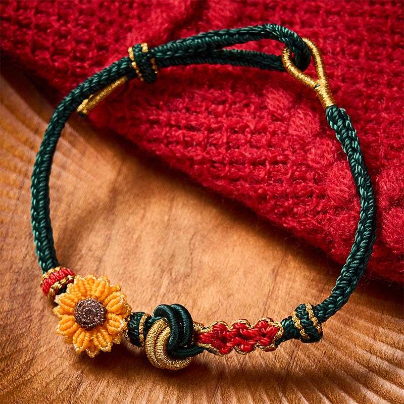 EverestArtstudios Hand-Woven Red String Peach Blossom Sunflower Luck Bracelet