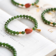 EverestArtstudios Spinach Green Hetian Jade Red Agate Luck Bracelet