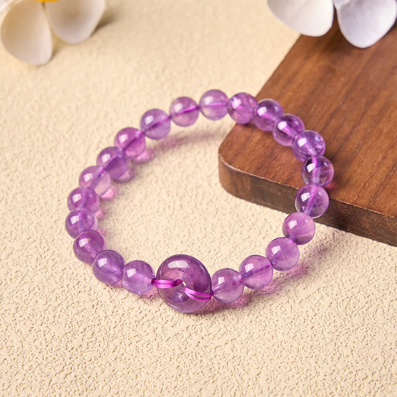 EverestArtstudios Amethyst Peace Buckle Stress Relief Hand-Polished Round Bracelet