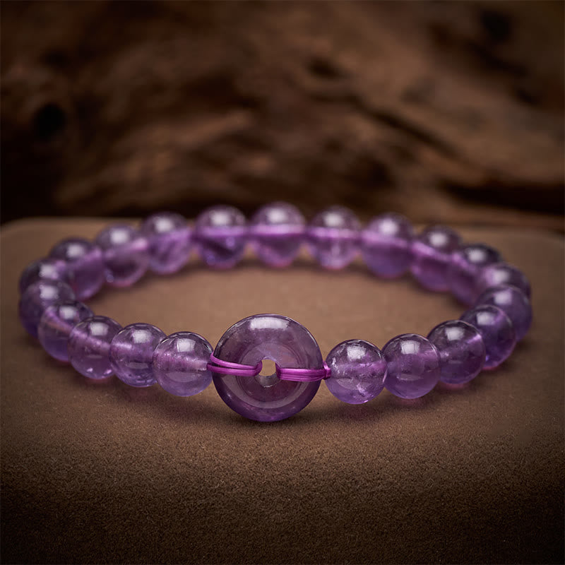 EverestArtstudios Amethyst Peace Buckle Stress Relief Hand-Polished Round Bracelet