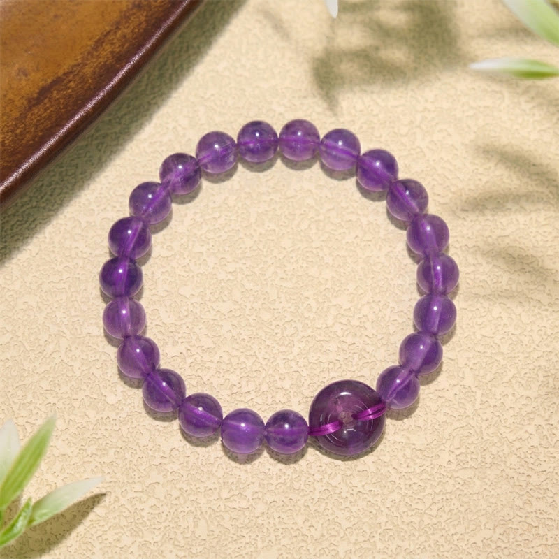 EverestArtstudios Amethyst Peace Buckle Stress Relief Hand-Polished Round Bracelet