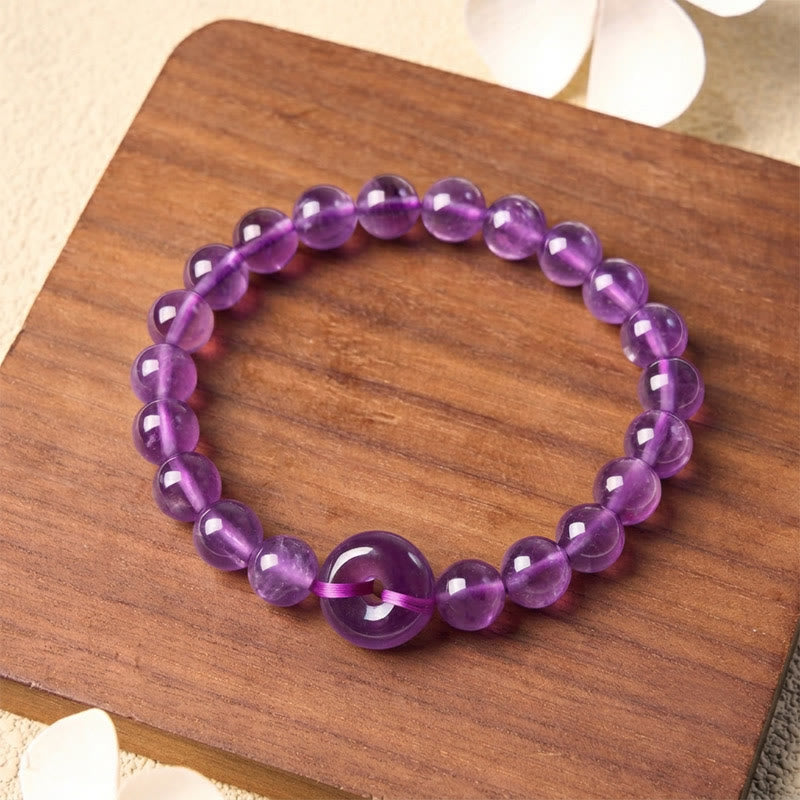 EverestArtstudios Amethyst Peace Buckle Stress Relief Hand-Polished Round Bracelet