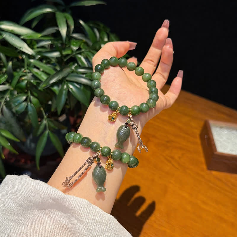 EverestArtstudios Natural Cyan Jade Koi Fish Gourd Prosperity Bracelet