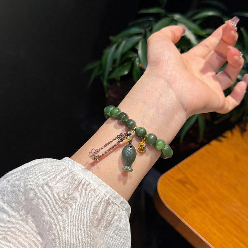 EverestArtstudios Natural Cyan Jade Koi Fish Gourd Prosperity Bracelet