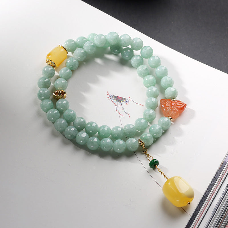 EverestArtstudios 925 Sterling Silver Natural Jade Amber Butterfly Luck Abundance Bracelet