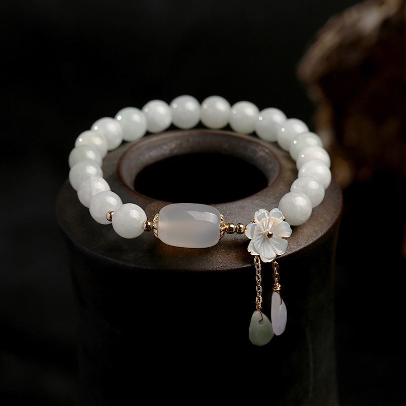 EverestArtStudios Natural White Jade Fortune Bracelet