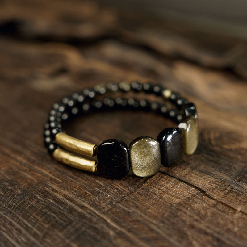 EverestArtstudios Black Obsidian Gold Sheen Obsidian Strengthen Bracelet