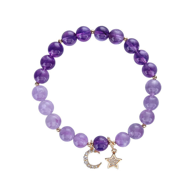 EverestArtstudios Amethyst Crystal Moon Star Healing Bracelet