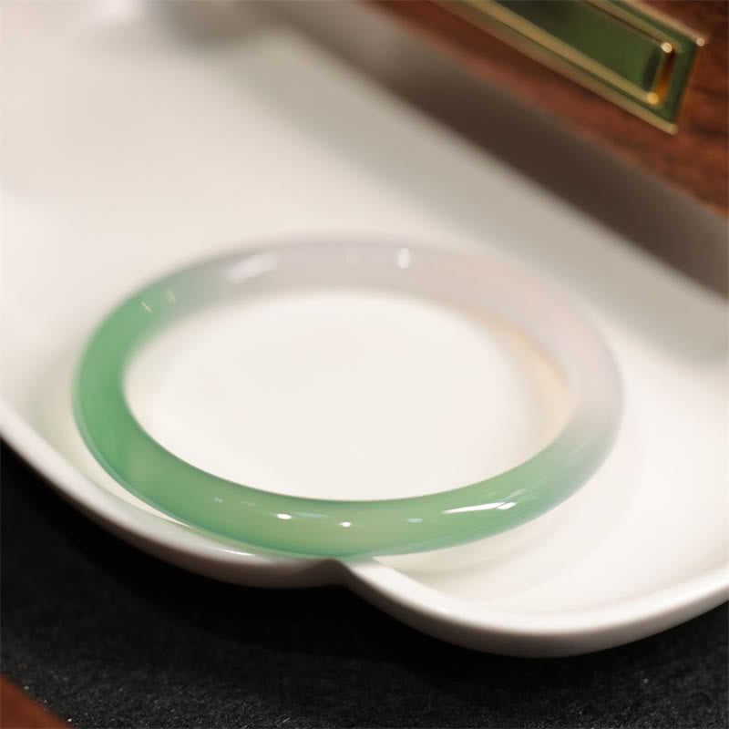 EverestArtstudios Natural White And Green Chalcedony Agate Positive Cuff Bracelet Bangle
