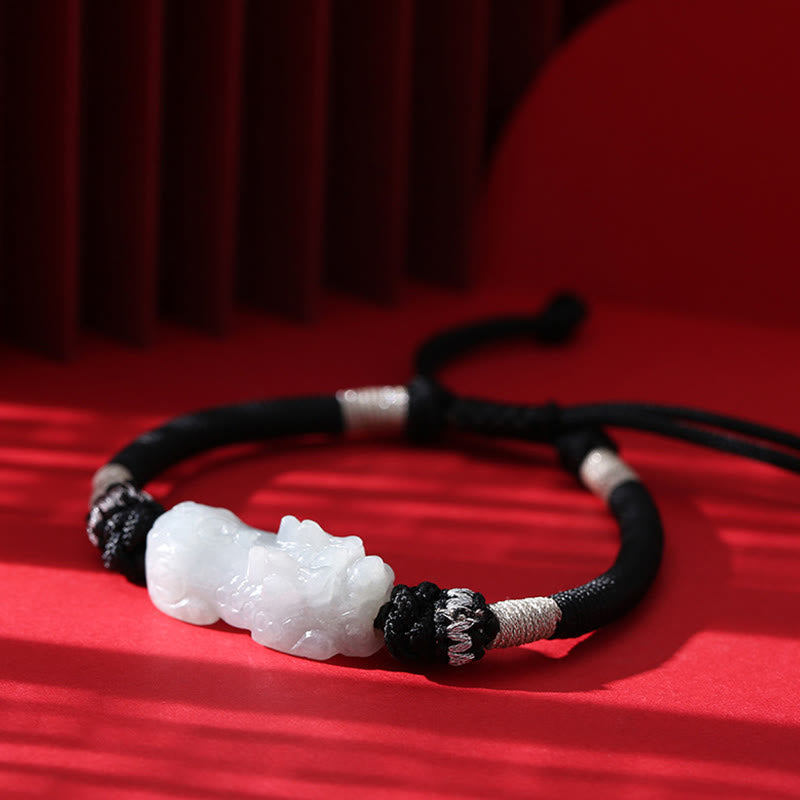 EverestArtstudios Handmade Natural Jade PiXiu Luck Prosperity Braided String Bracelet