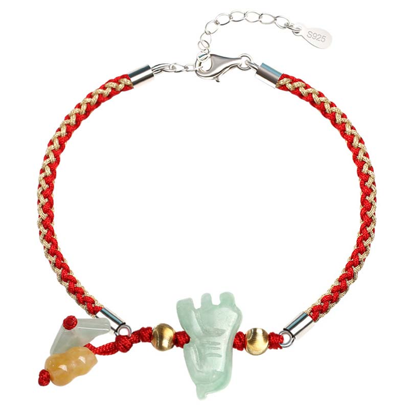 EverestArtStudios Chinese Zodiac Jade Prosperity Red String Bracelet Anklet