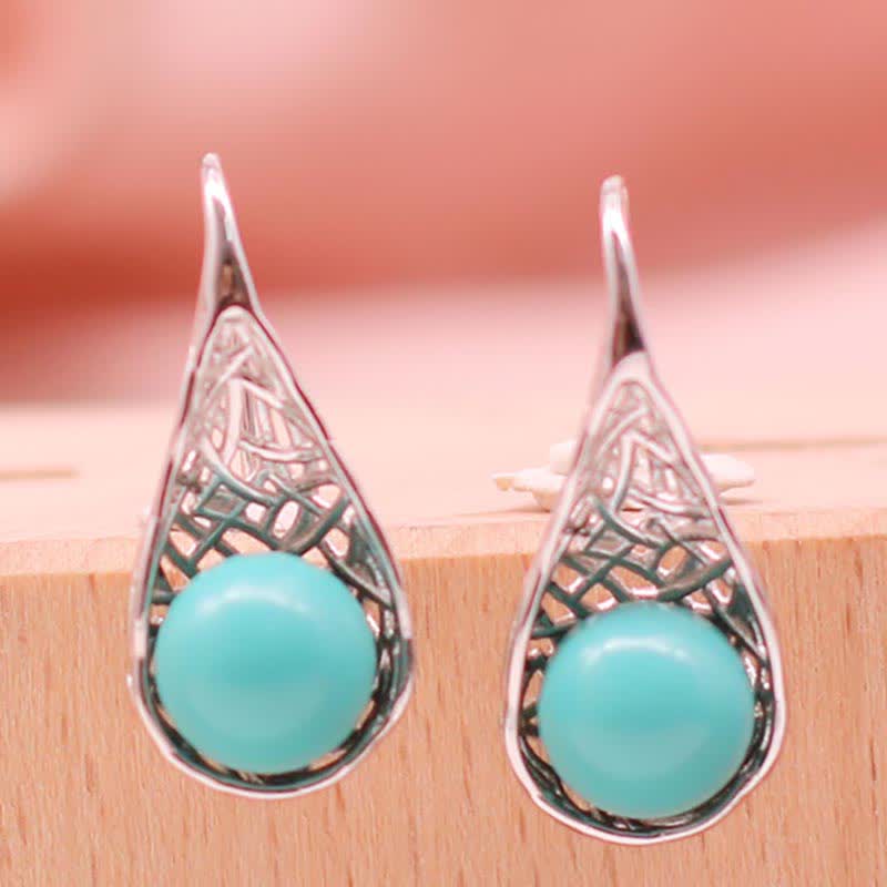 EverestArtStudios 925 Sterling Silver Turquoise Beaded Pattern Protection Drop Dangle Earrings