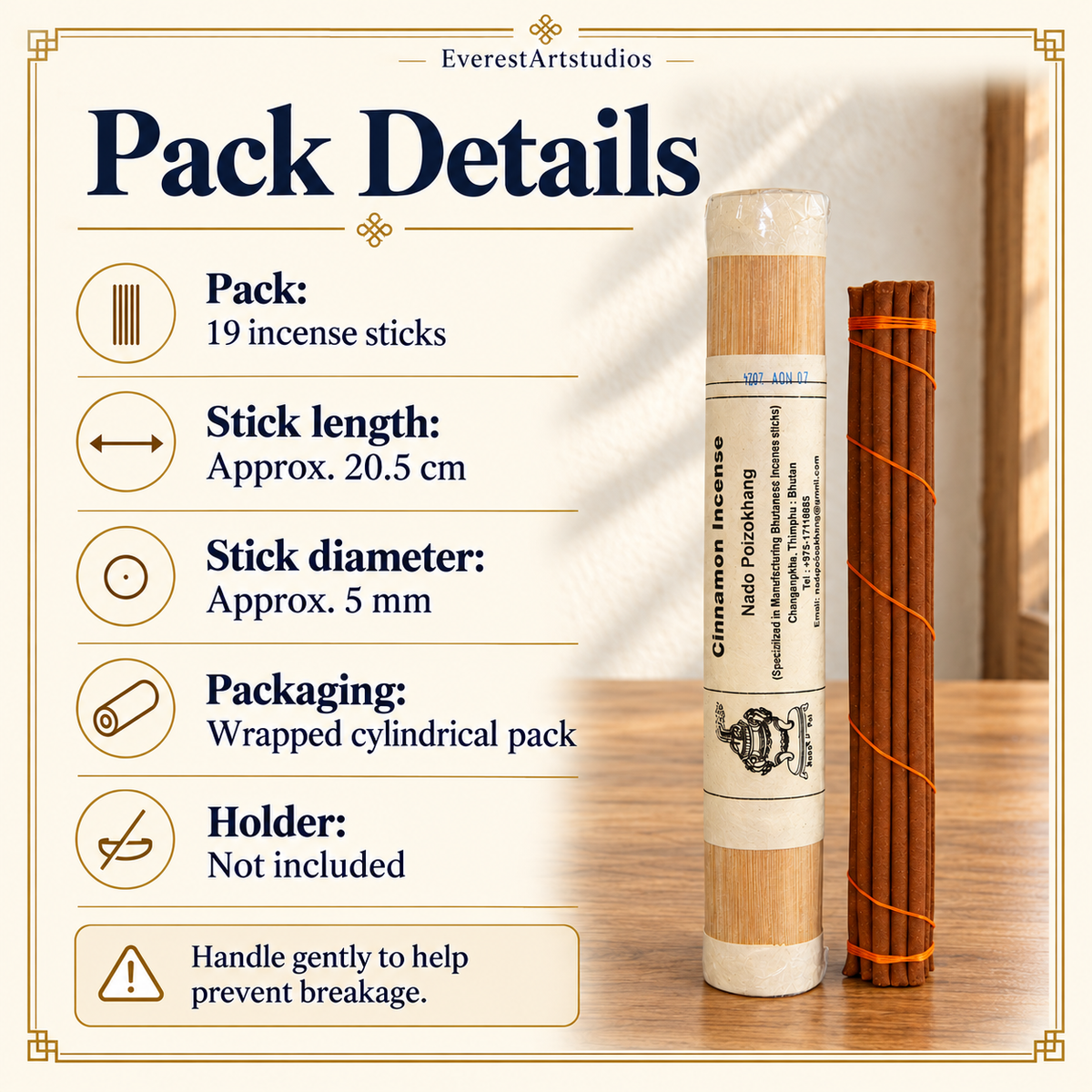 NADO Cinnamon incense, 19-stick wrapped pack specifications