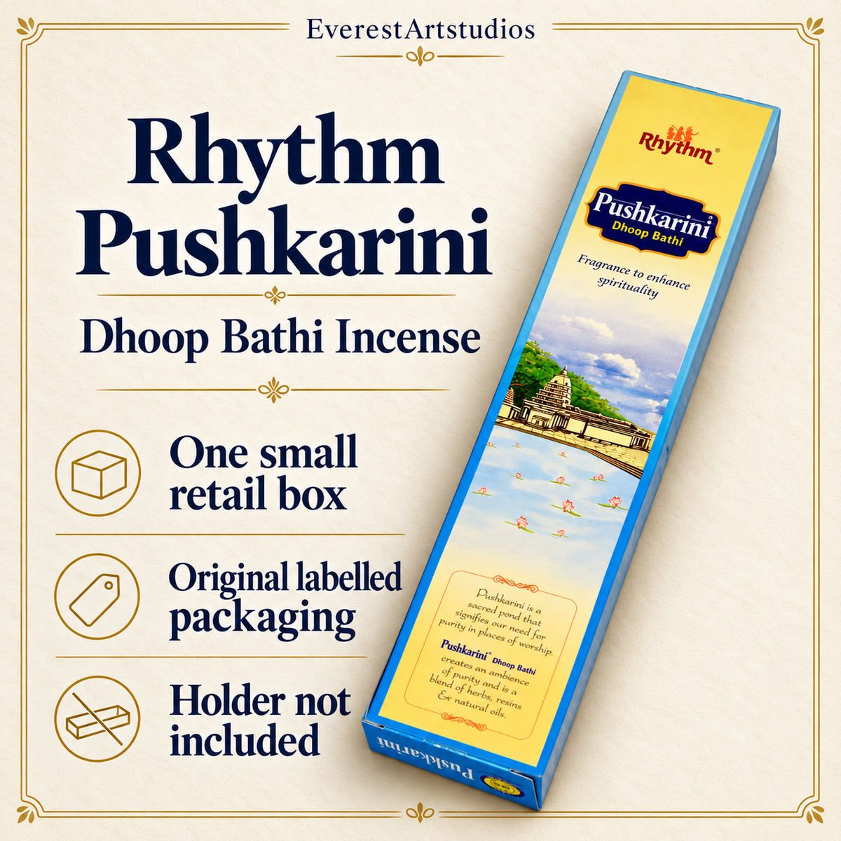 Rhythm Pushkarini dhoop incense, one retail box packaging