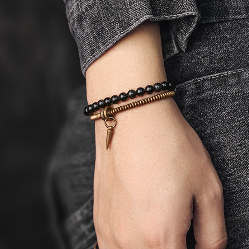 EverestArtstudios Rainbow Obsidian Copper Inner Peace Healing Double Layer Bracelet