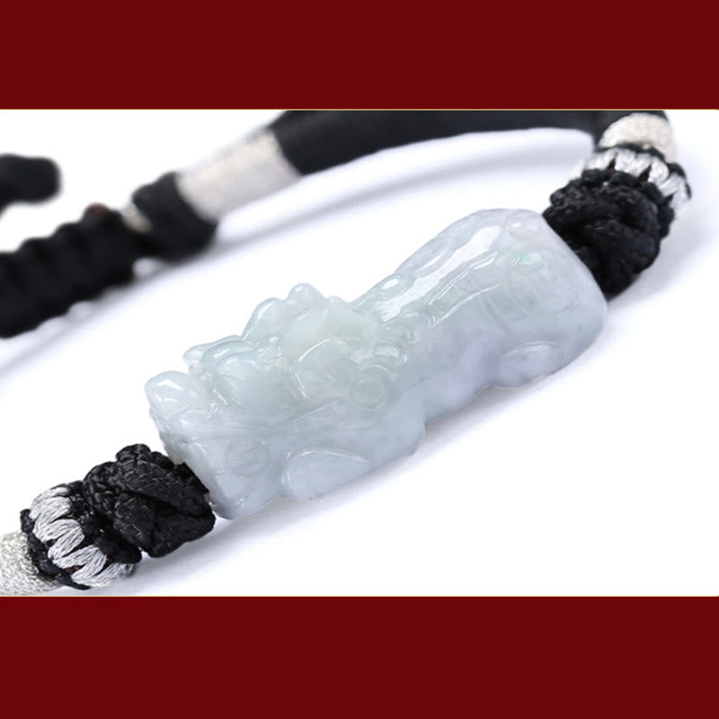 EverestArtstudios Handmade Natural Jade PiXiu Luck Prosperity Braided String Bracelet