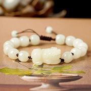 EverestArtstudios Natural Hetian White Jade PiXiu Wealth String Bracelet