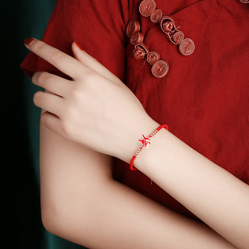 EverestArtStudios 925 Sterling Silver Chinese Zodiac Luck Faith Discolor Red String Bracelet